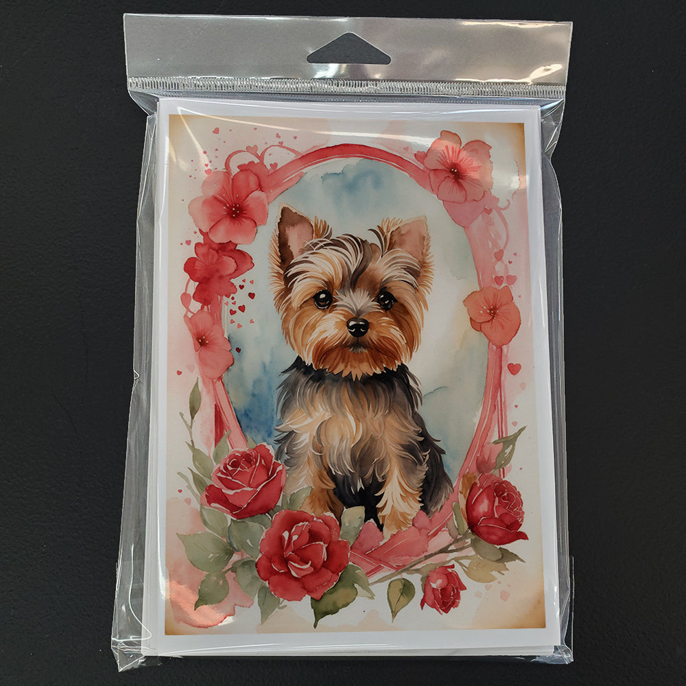 Yorkshire Terrier Valentine Roses Greeting Cards Pack of 8