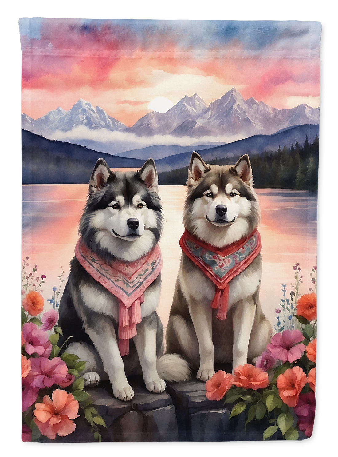 Buy this Alaskan Malamute Two Hearts House Flag