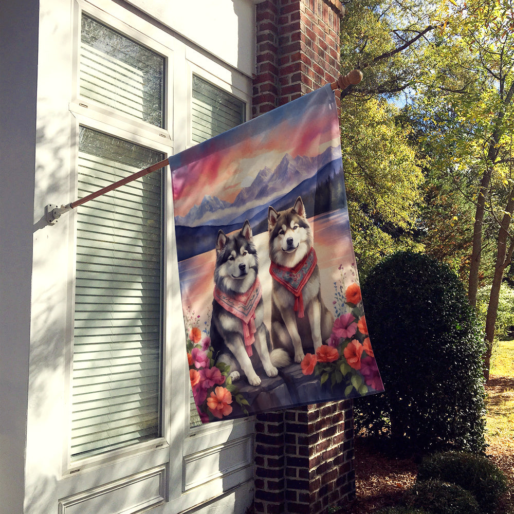 Alaskan Malamute Two Hearts House Flag