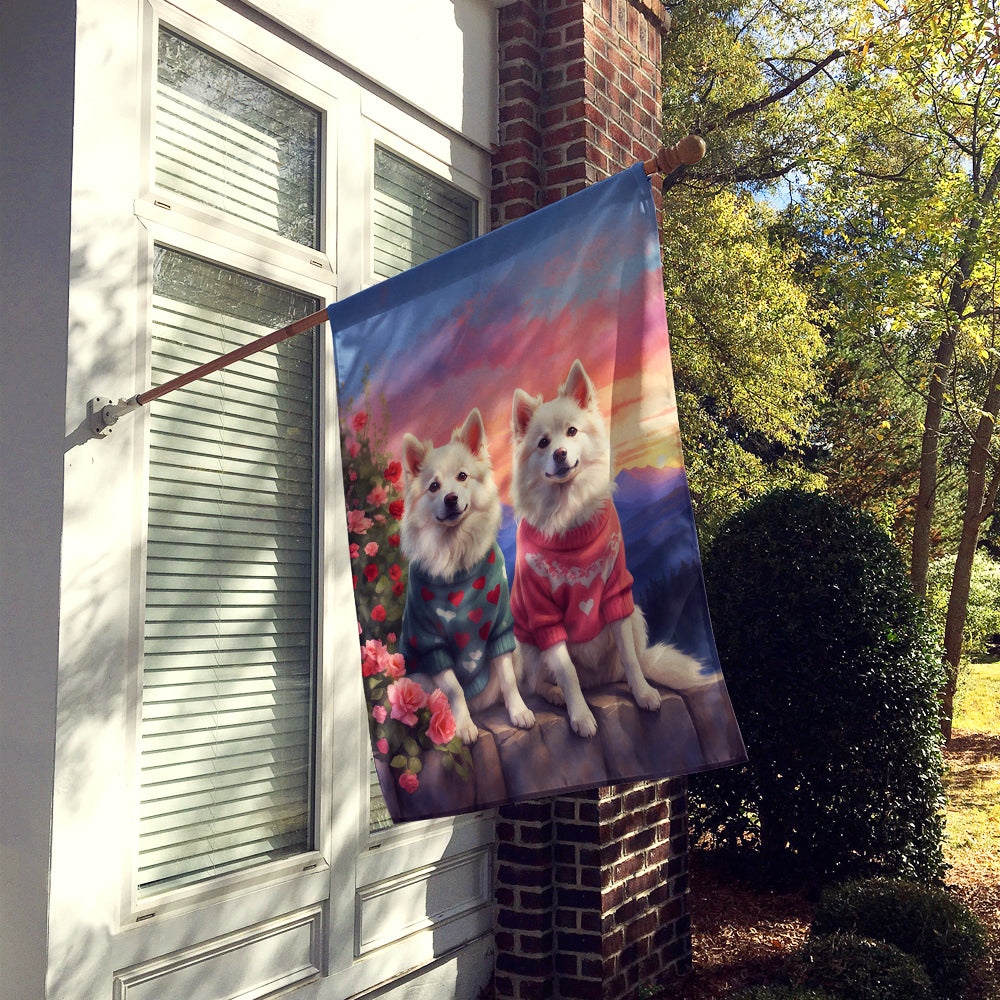 American Eskimo Two Hearts House Flag