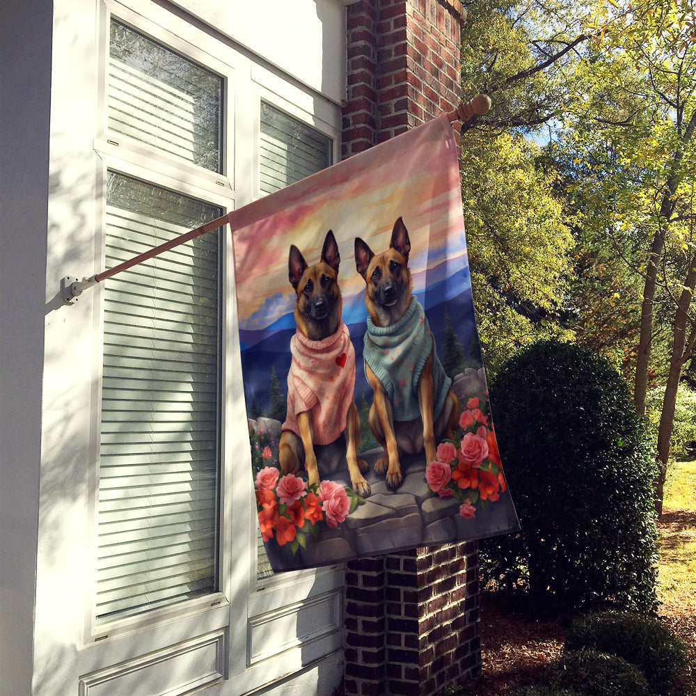 Belgian Malinois Two Hearts House Flag