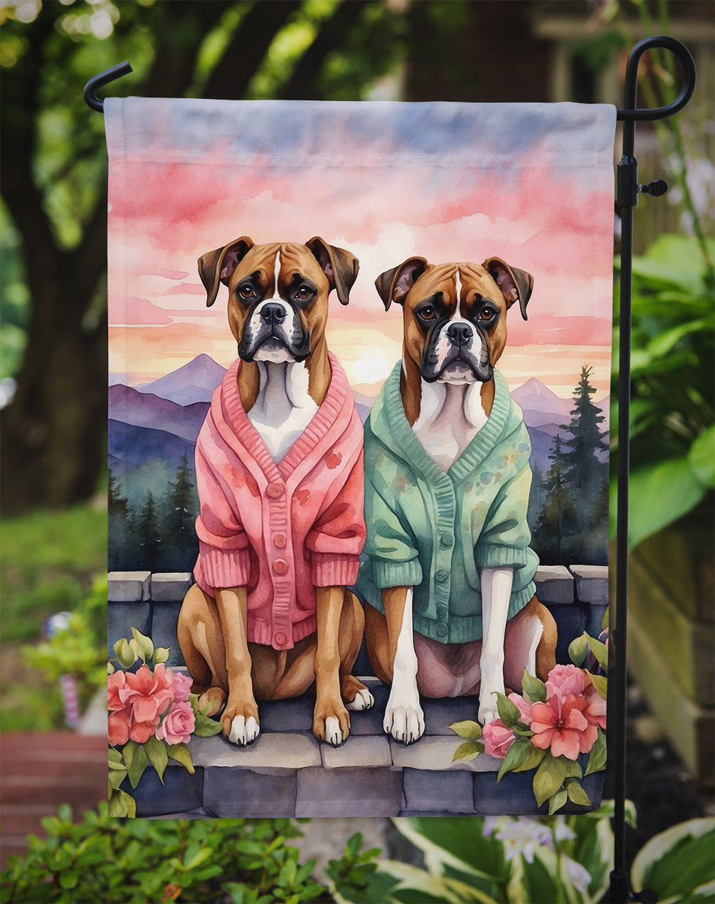 Boxer Two Hearts Garden Flag