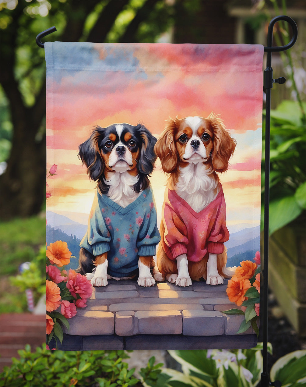 Cavalier Spaniel Two Hearts Garden Flag