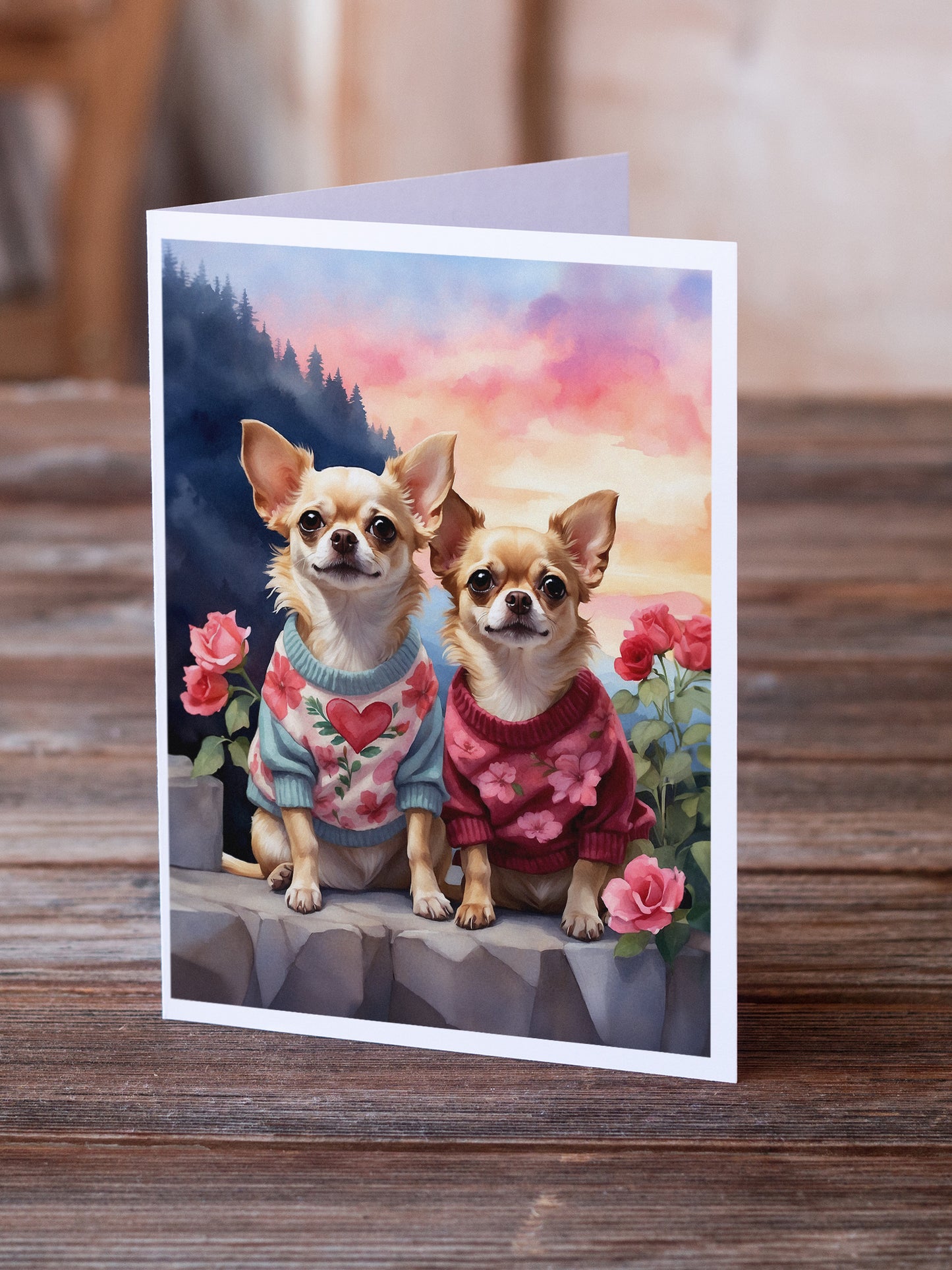Chihuahua Two Hearts Greeting Cards Pack of 8
