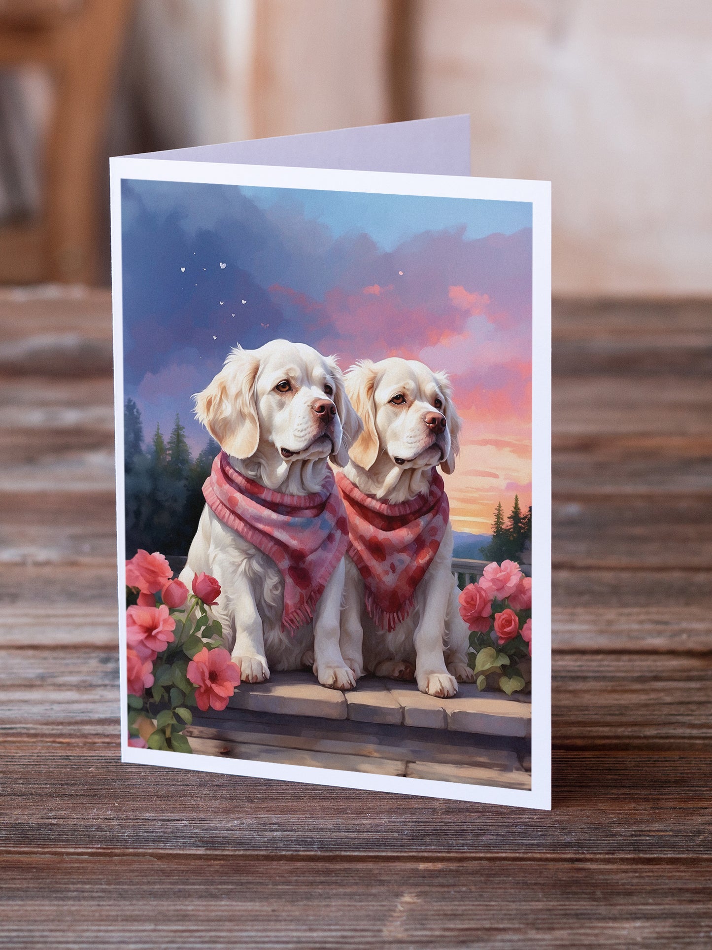 Clumber Spaniel Two Hearts Greeting Cards Pack of 8