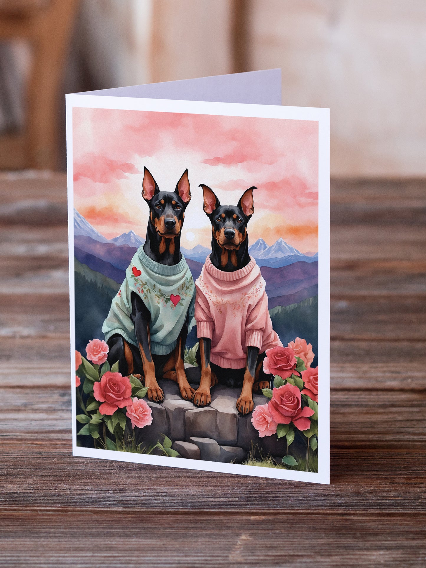 Doberman Pinscher Two Hearts Greeting Cards Pack of 8