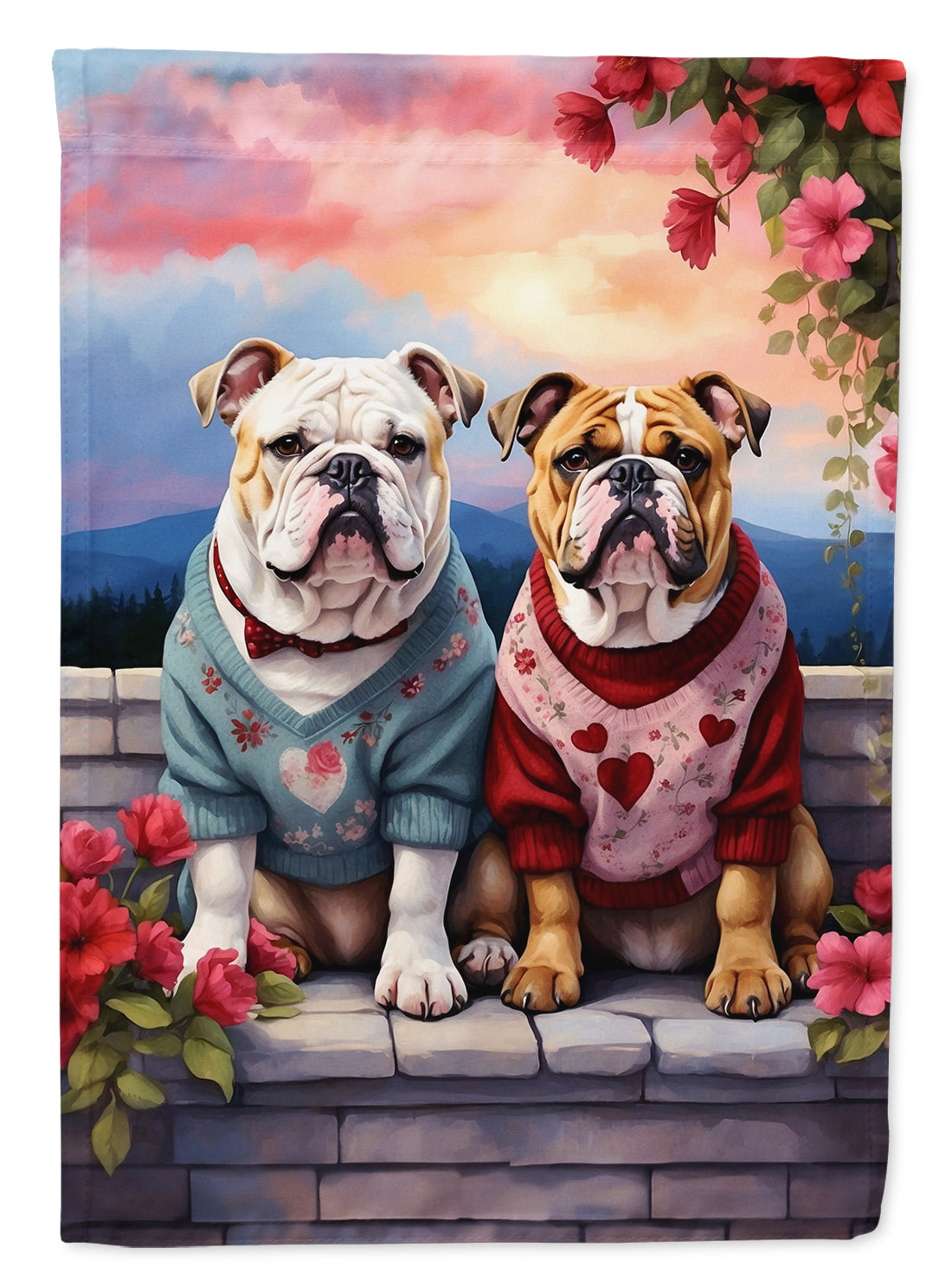 Buy this English Bulldog Two Hearts Garden Flag