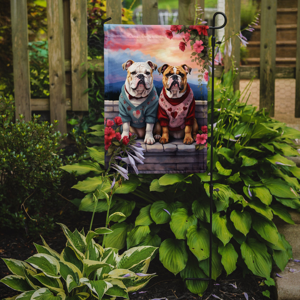 English Bulldog Two Hearts Garden Flag