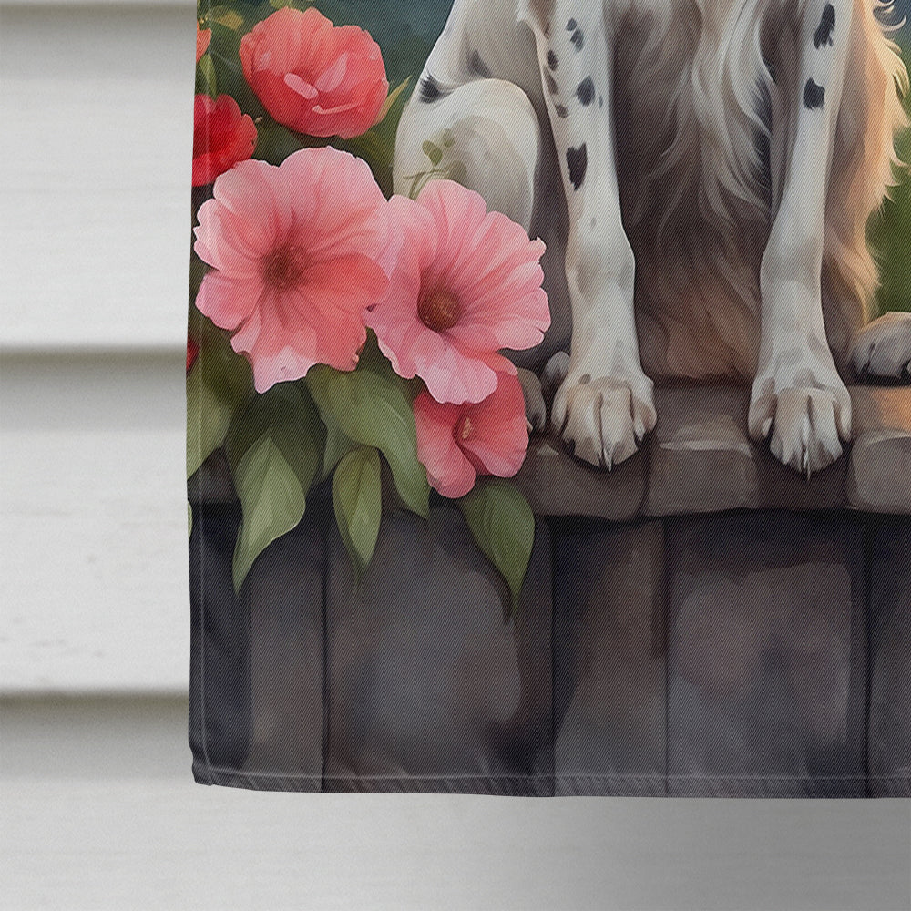 English Setter Two Hearts House Flag