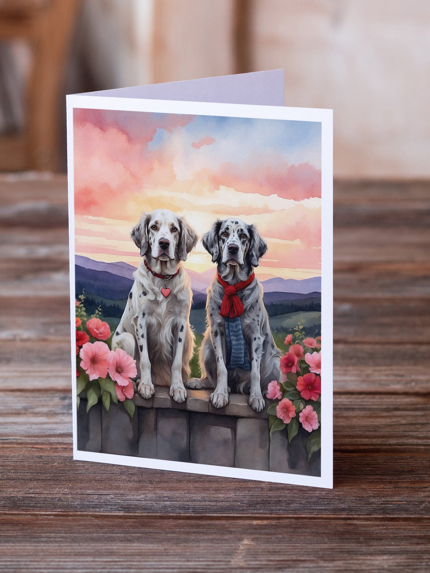 English Setter Two Hearts Greeting Cards Pack of 8