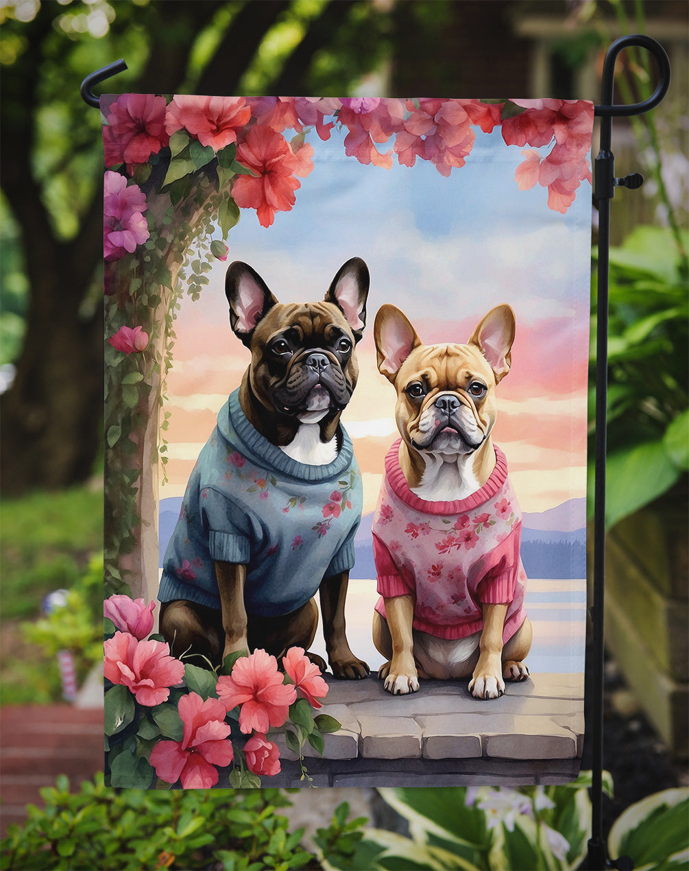 French Bulldog Two Hearts Garden Flag