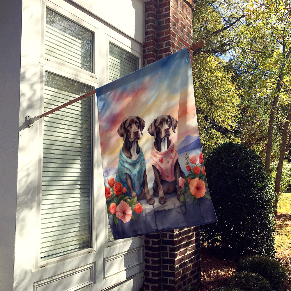 German Shorthaired Pointer Two Hearts House Flag