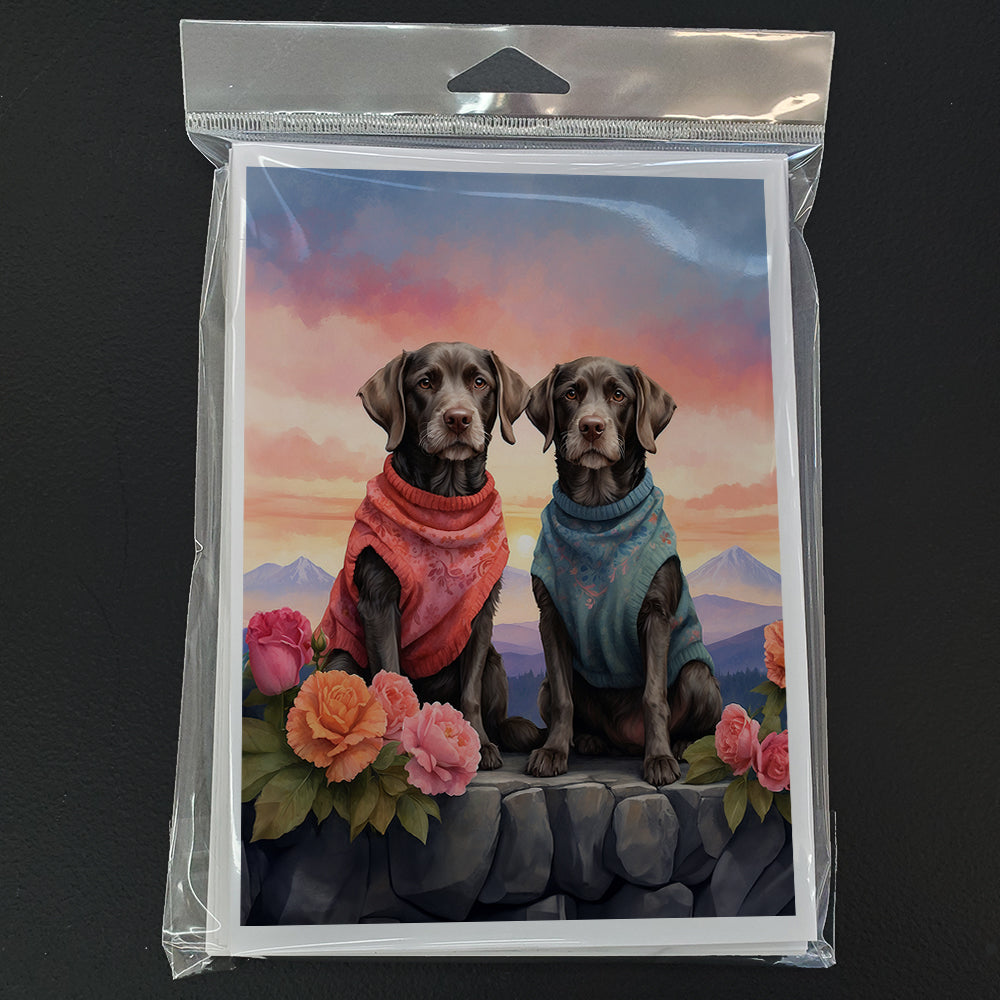 German Wirehaired Pointer Two Hearts Greeting Cards Pack of 8