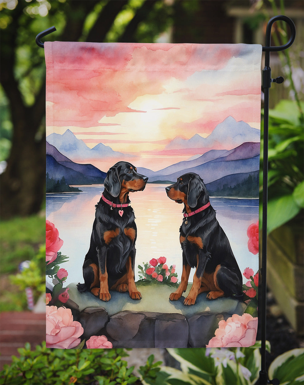 Gordon Setter Two Hearts Garden Flag