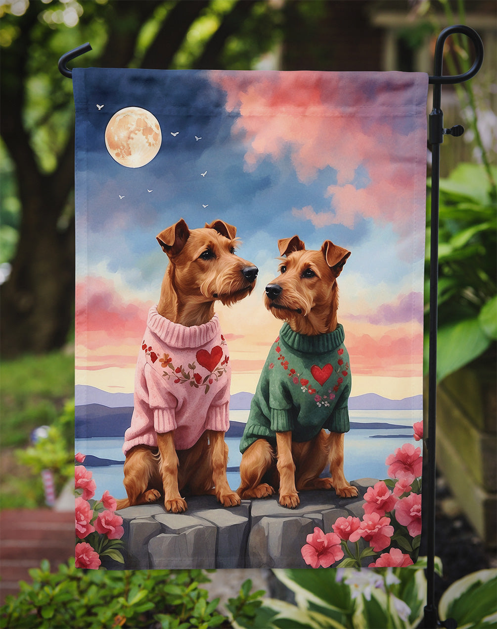 Irish Terrier Two Hearts Garden Flag