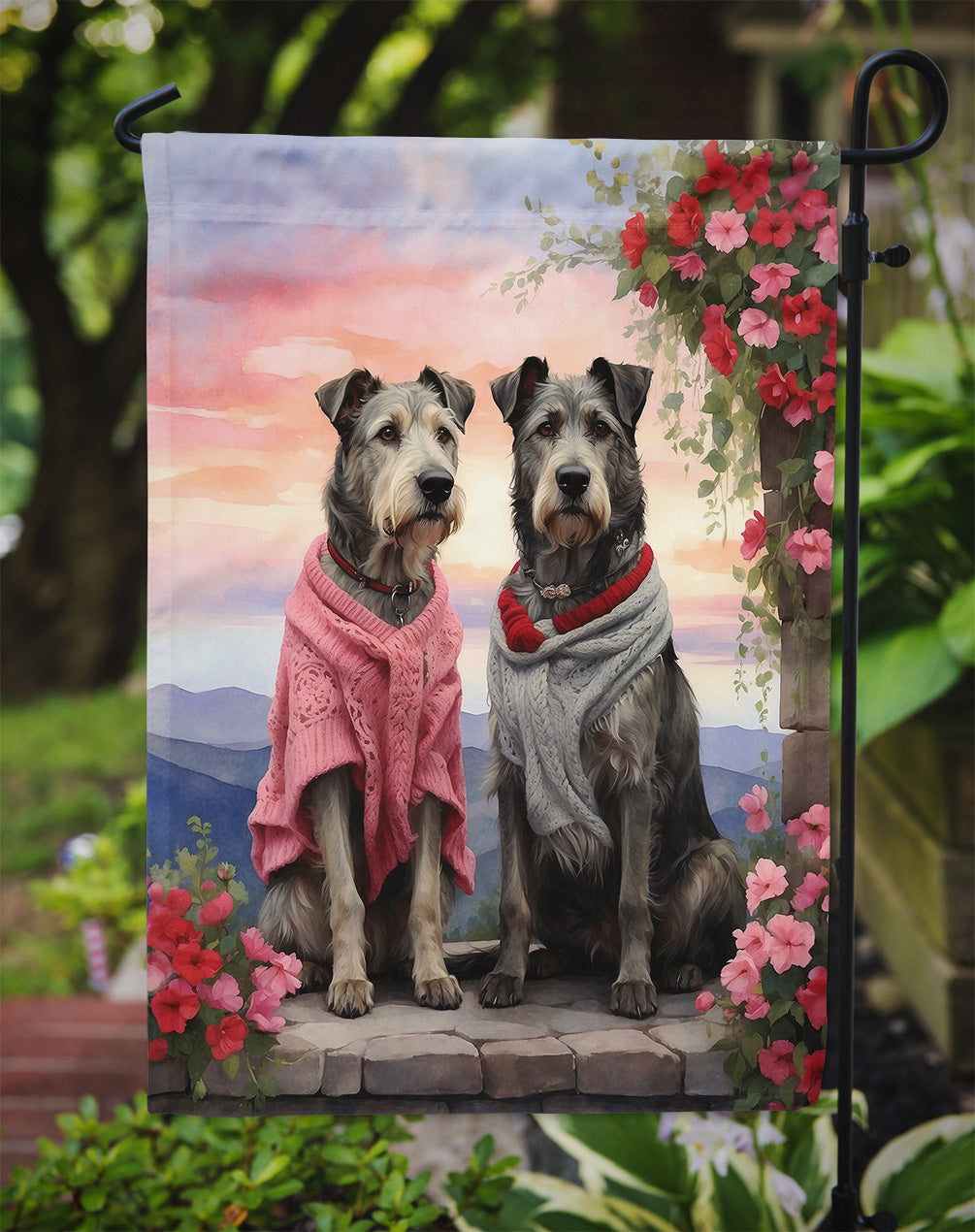 Irish Wolfhound Two Hearts Garden Flag