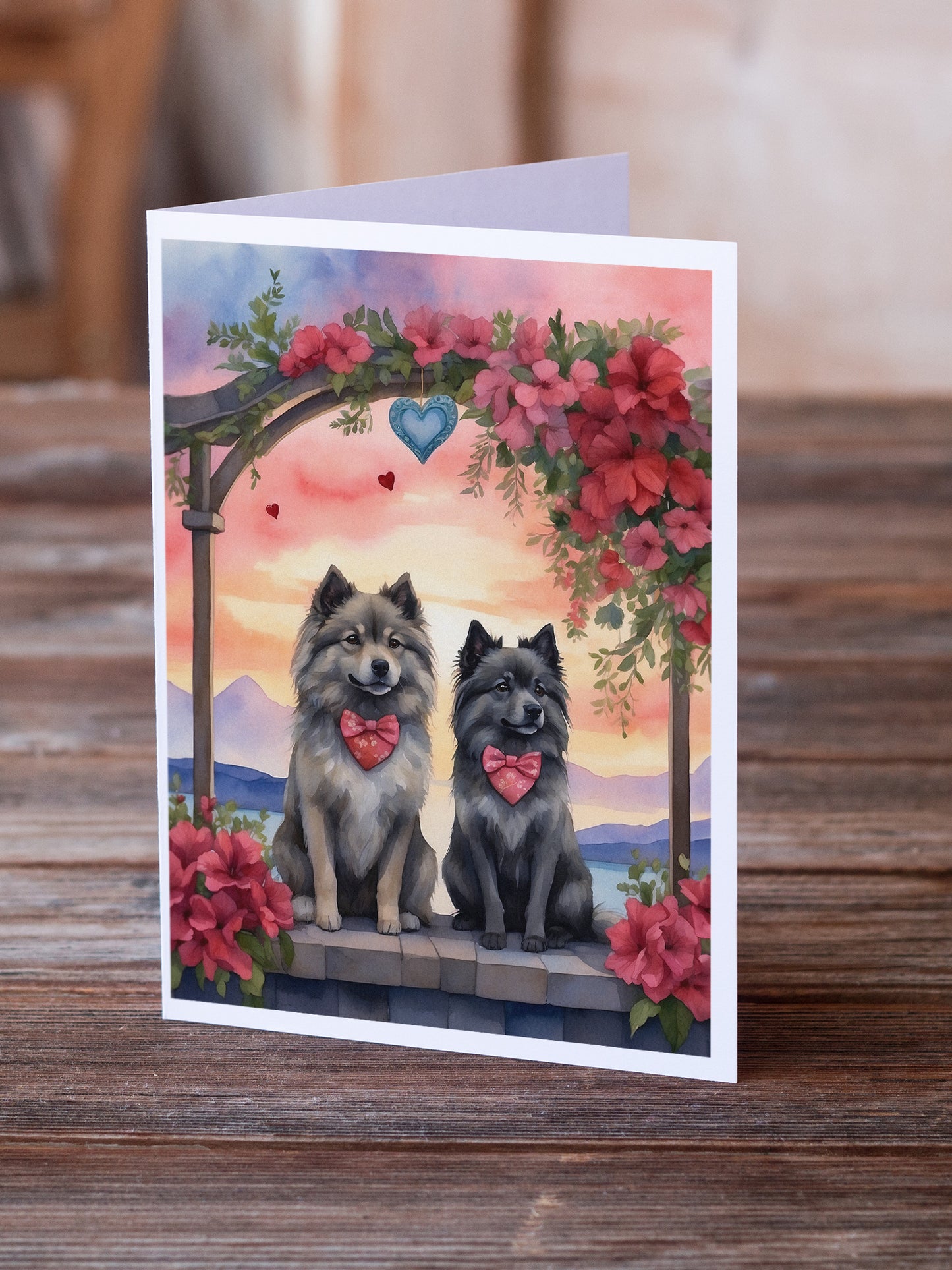 Keeshond Two Hearts Greeting Cards Pack of 8