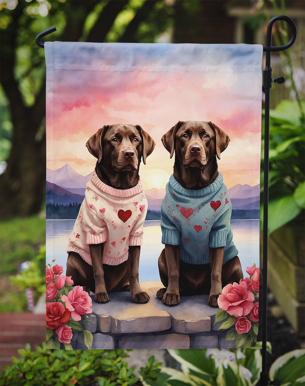 Chocolate Labrador Retriever Two Hearts Garden Flag