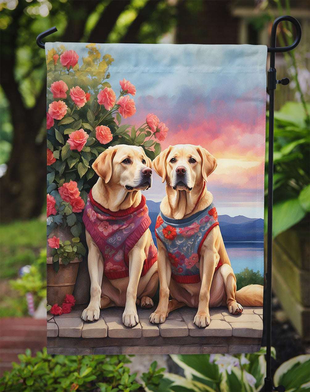 Yellow Labrador Retriever Two Hearts Garden Flag