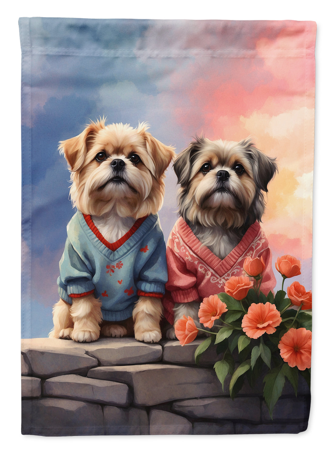 Buy this Lhasa Apso Two Hearts House Flag