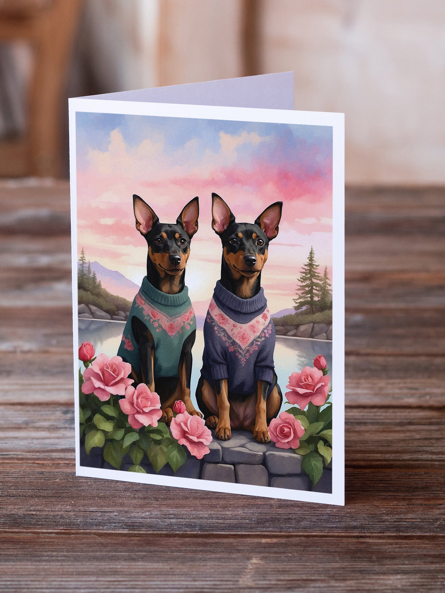 Manchester Terrier Two Hearts Greeting Cards Pack of 8