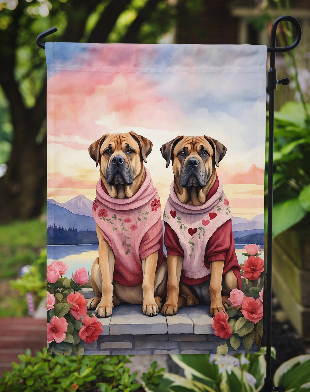 Mastiff Two Hearts Garden Flag