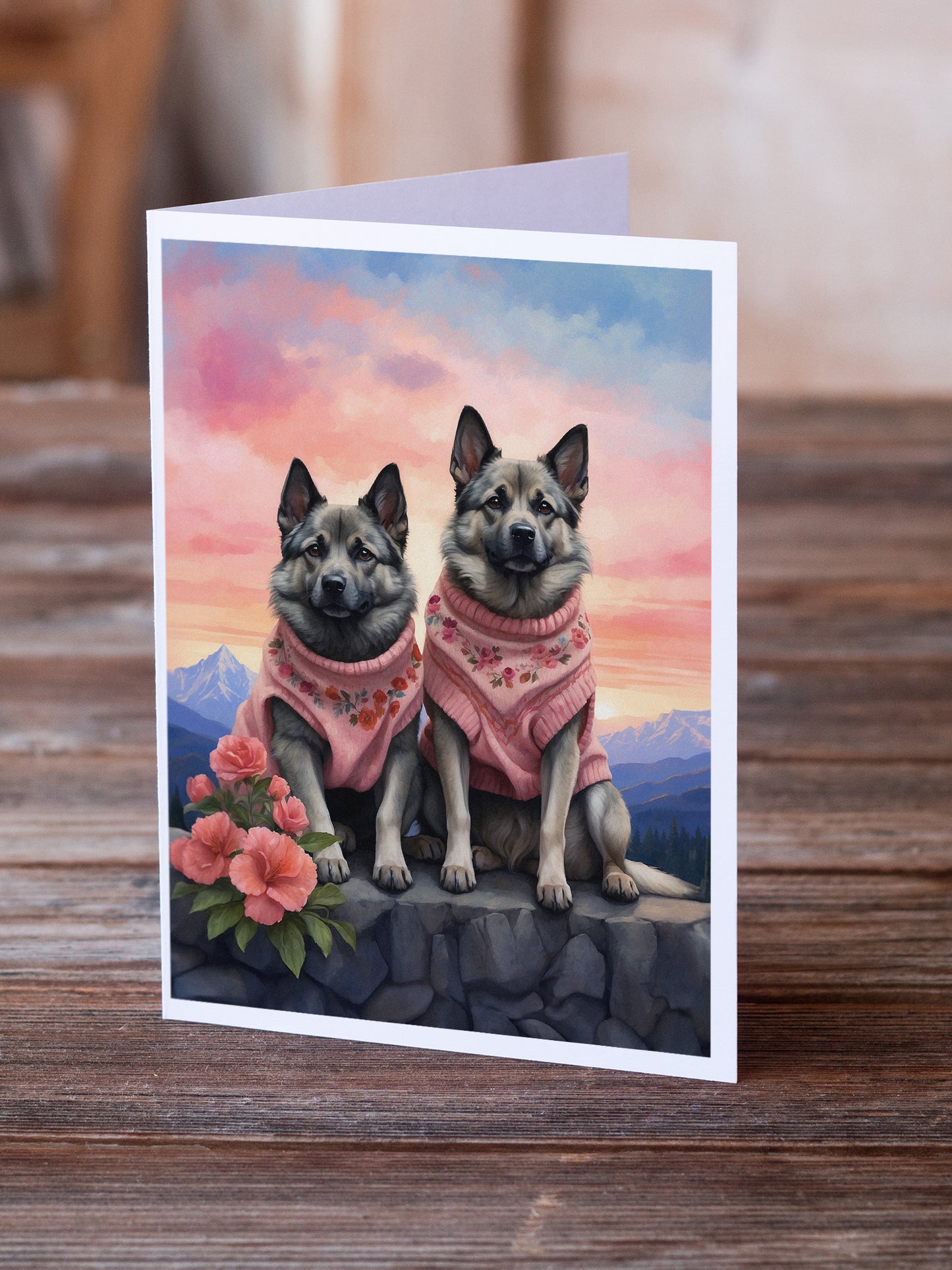 Norwegian Elkhound Two Hearts Greeting Cards Pack of 8