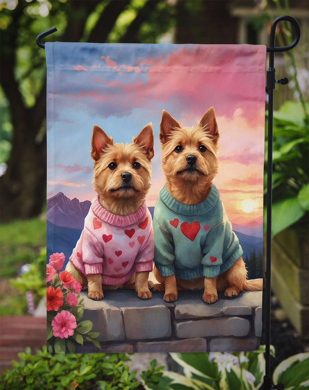 Norwich Terrier Two Hearts Garden Flag