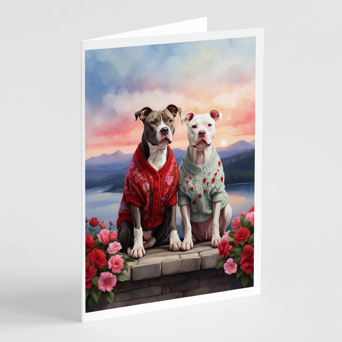 Buy this Pit Bull Terrier Two Hearts Greeting Cards Pack of 8