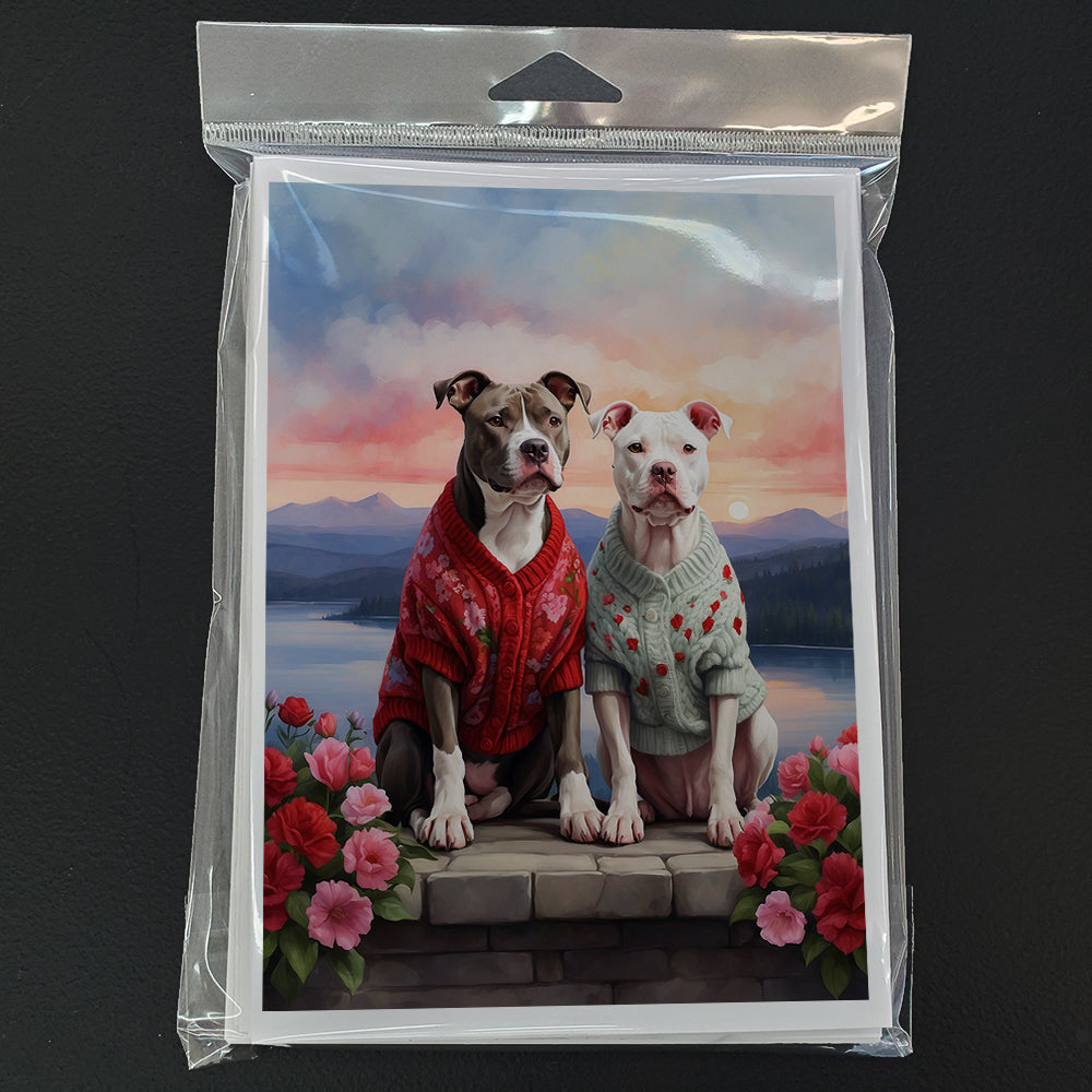 Pit Bull Terrier Two Hearts Greeting Cards Pack of 8