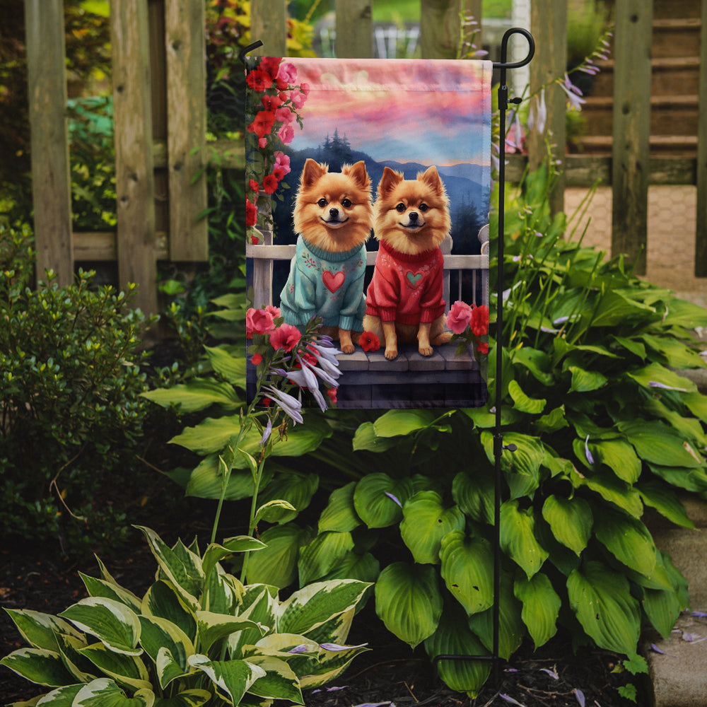 Pomeranian Two Hearts Garden Flag