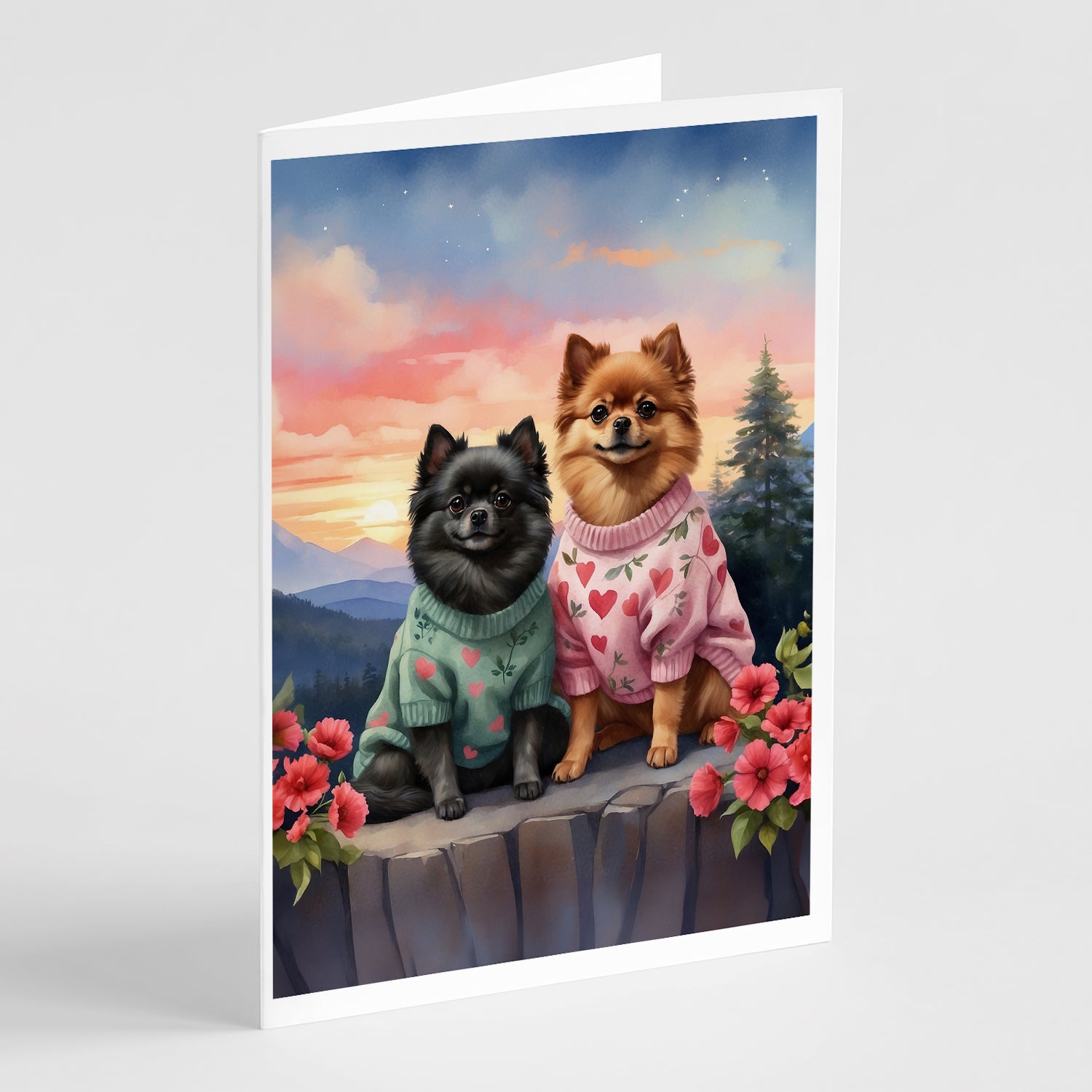 Buy this Pomeranian Two Hearts Greeting Cards Pack of 8