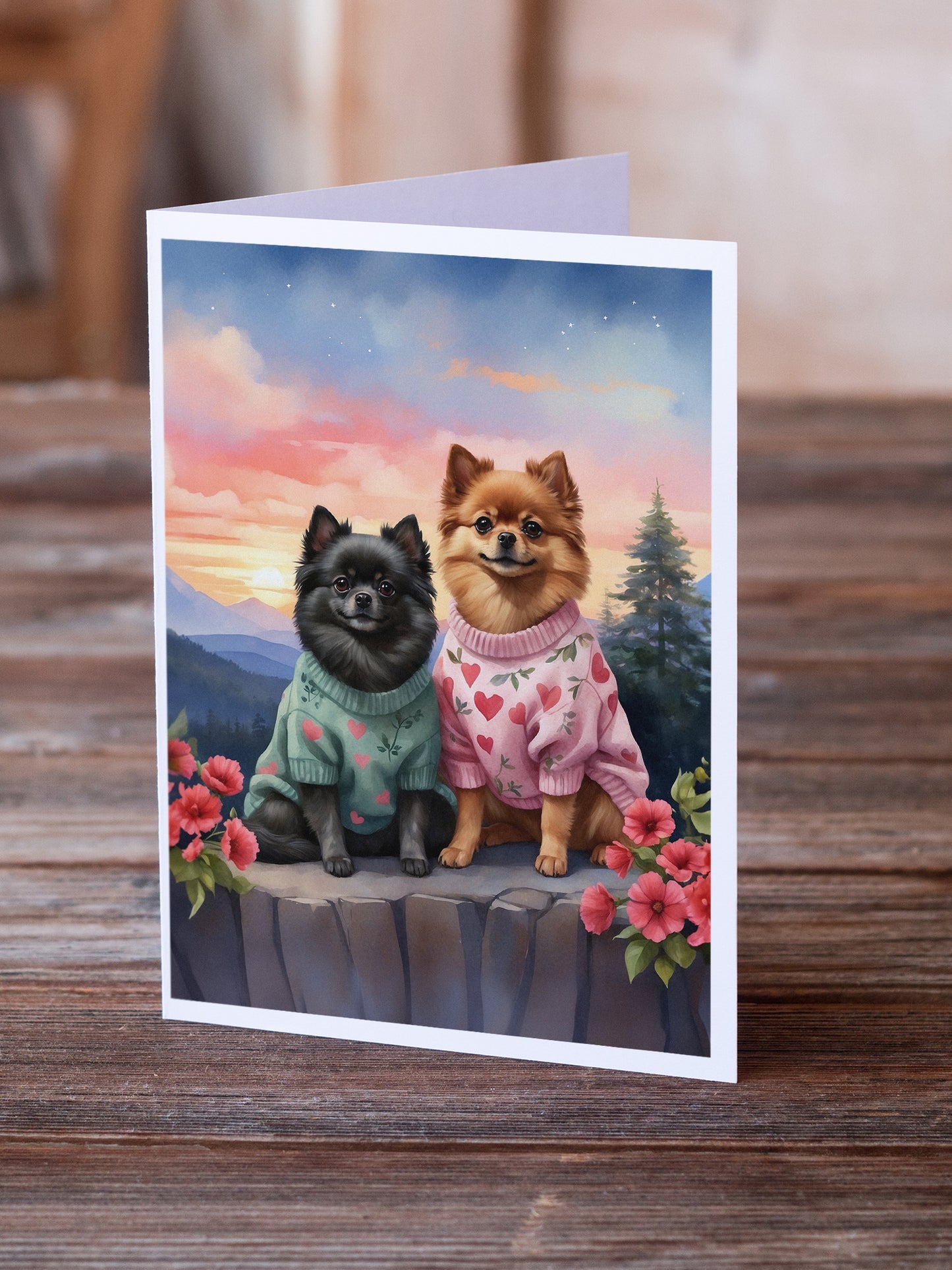 Pomeranian Two Hearts Greeting Cards Pack of 8