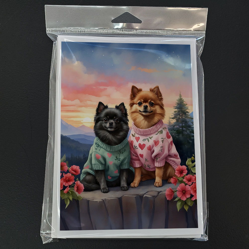 Pomeranian Two Hearts Greeting Cards Pack of 8