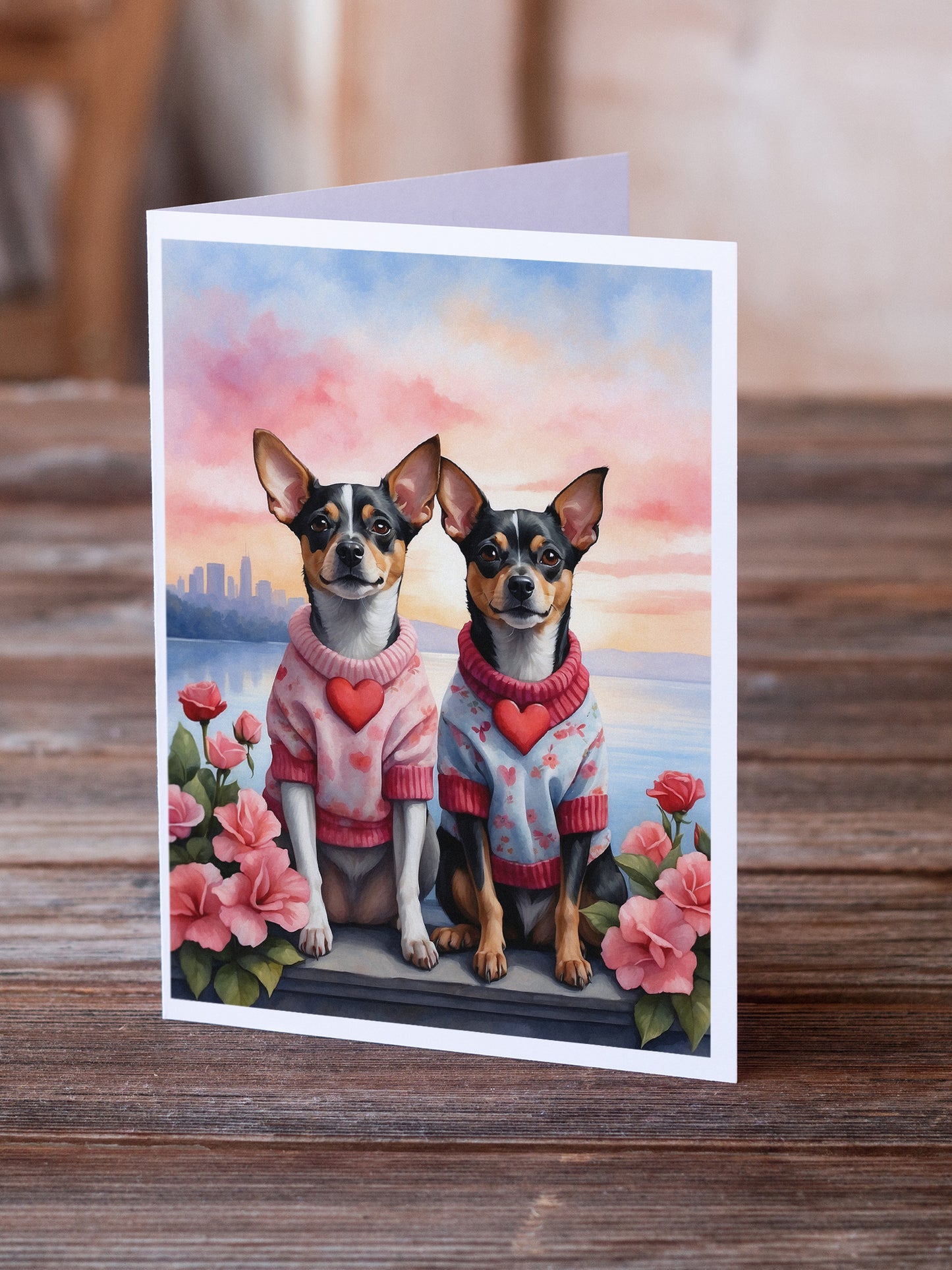 Rat Terrier Two Hearts Greeting Cards Pack of 8