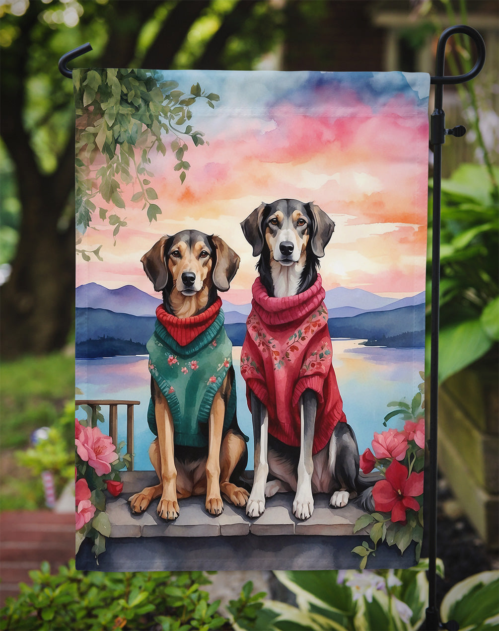 Saluki Two Hearts Garden Flag