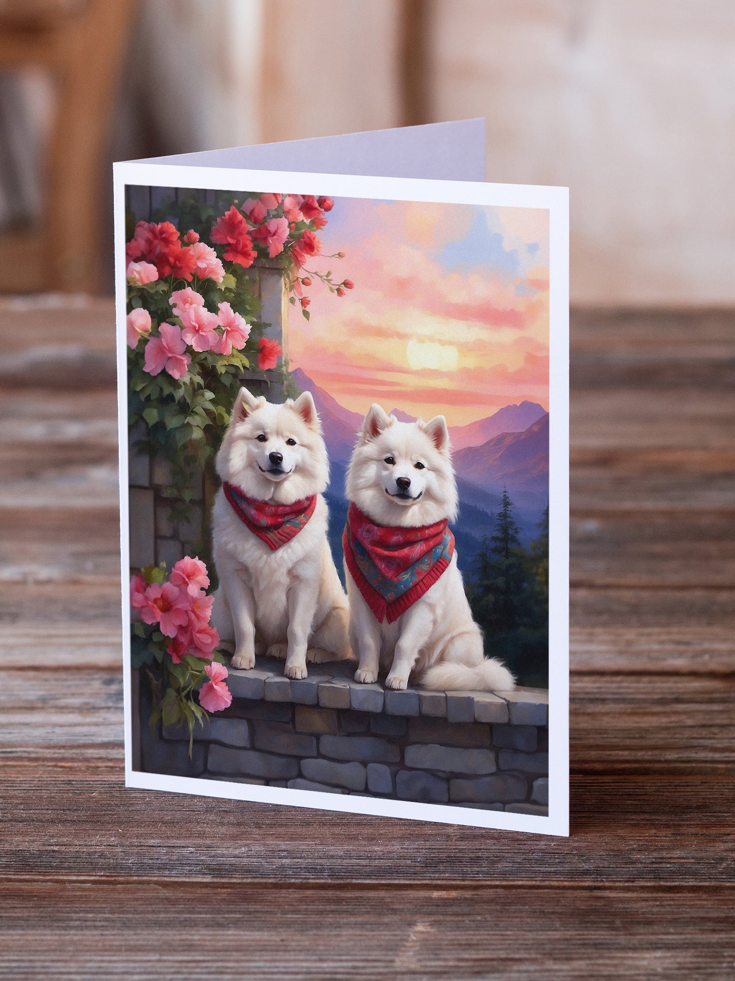 Samoyed Two Hearts Greeting Cards Pack of 8