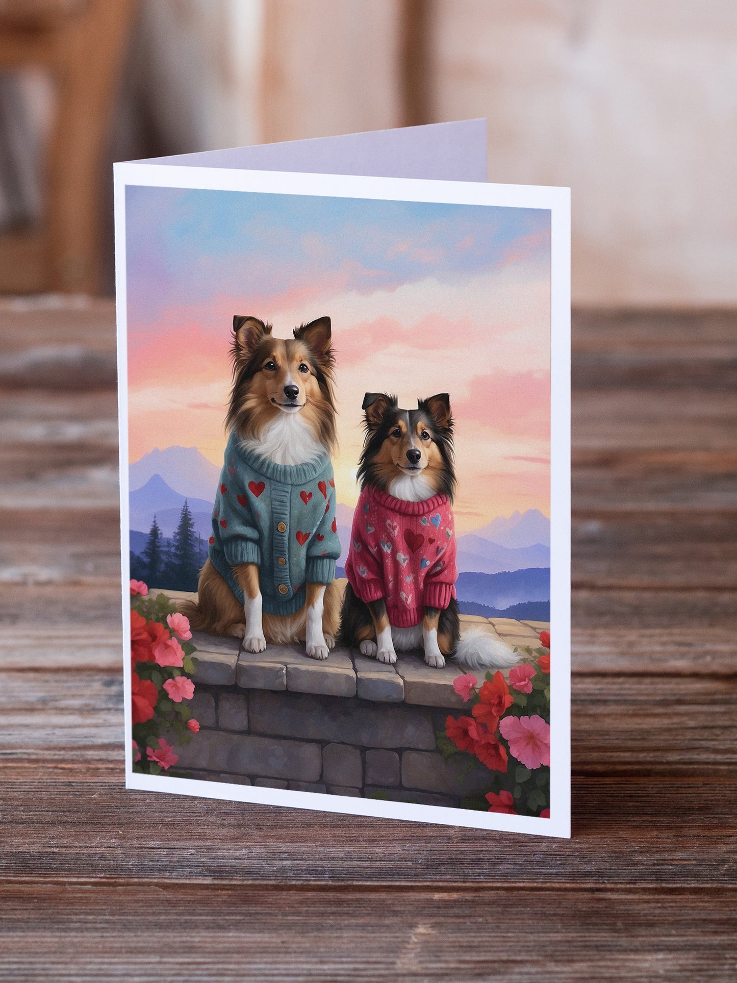 Sheltie Two Hearts Greeting Cards Pack of 8