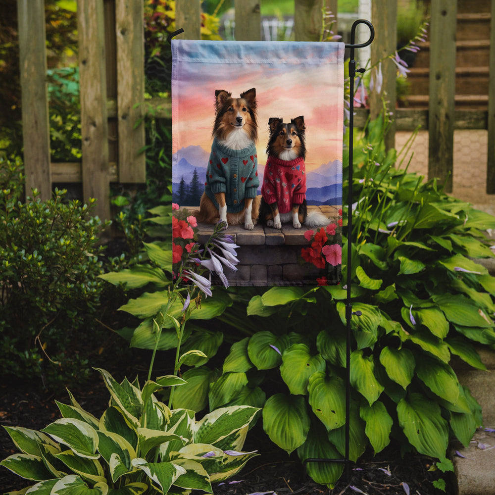 Sheltie Two Hearts Garden Flag