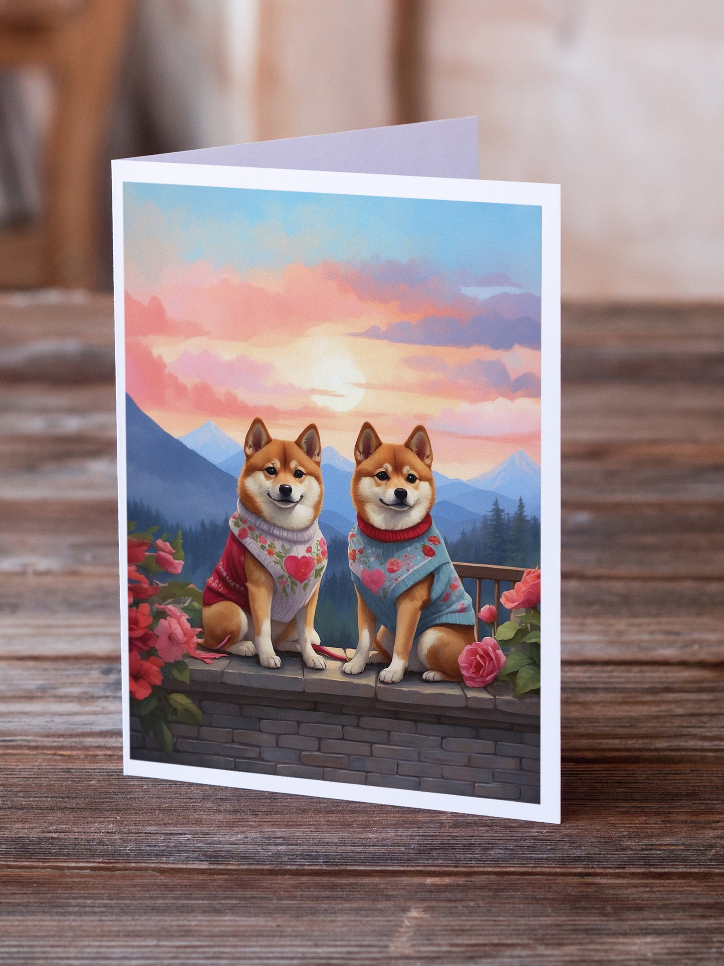 Shiba Inu Two Hearts Greeting Cards Pack of 8