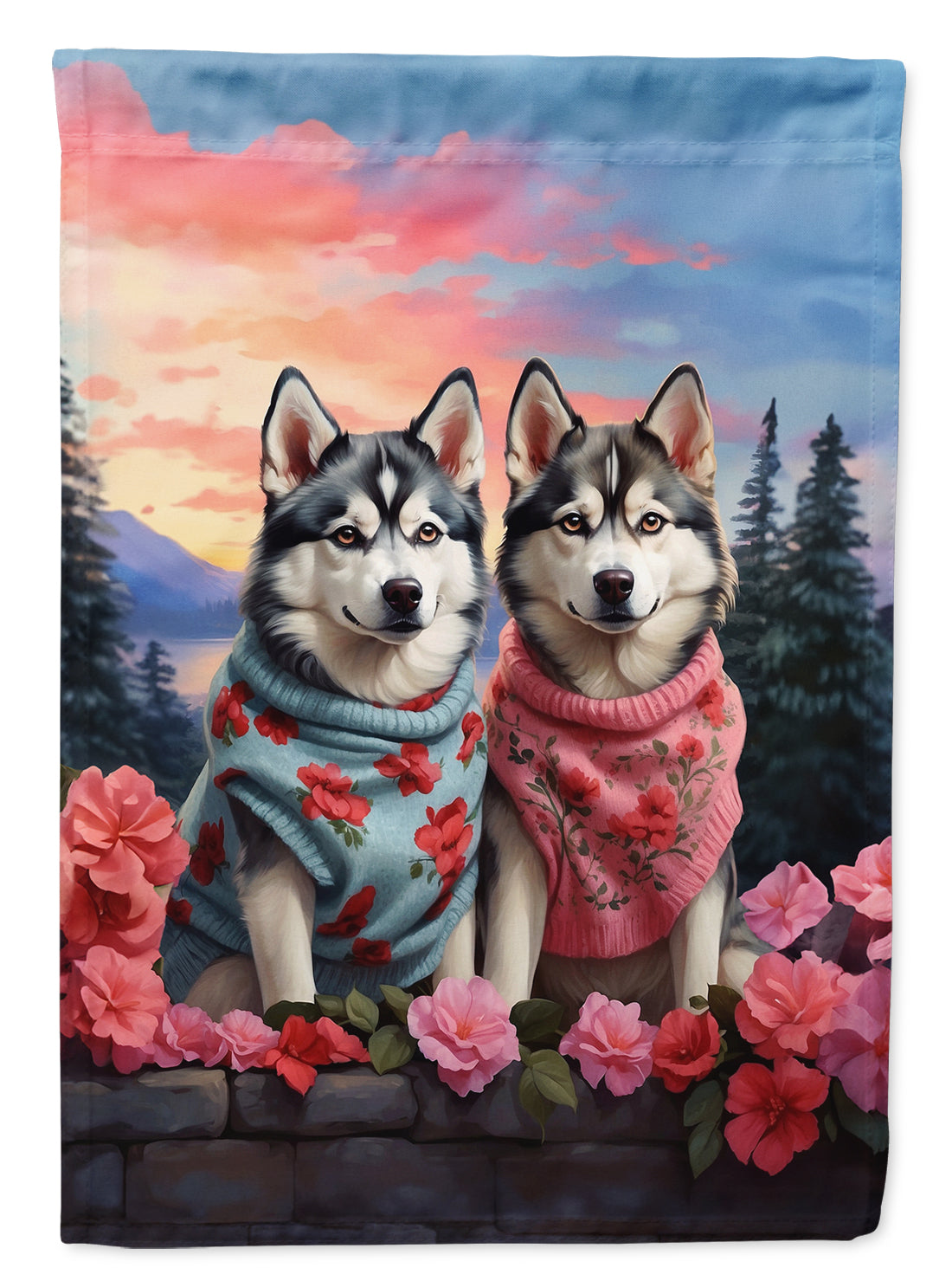 Buy this Siberian Husky Two Hearts House Flag