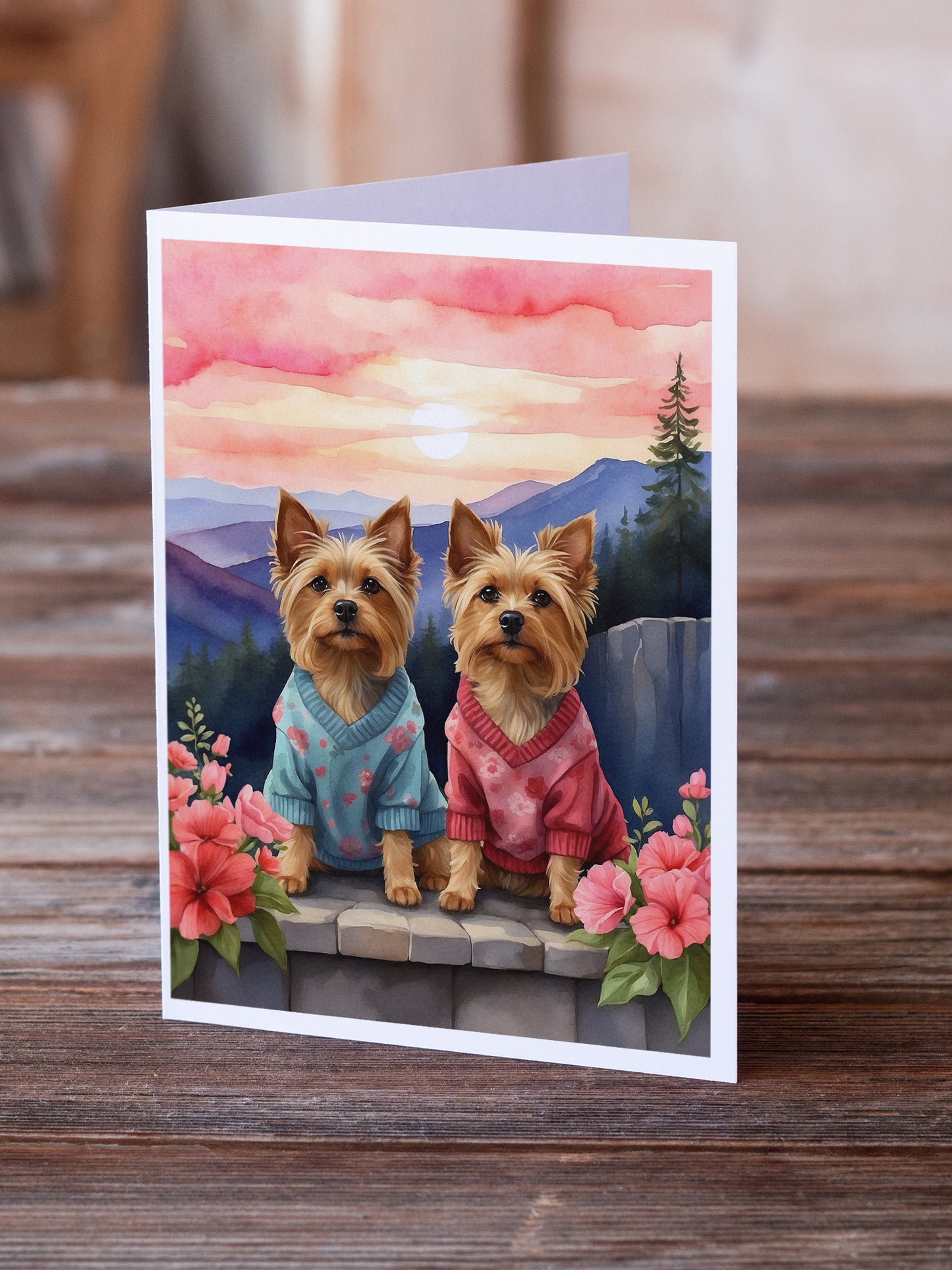 Silky Terrier Two Hearts Greeting Cards Pack of 8