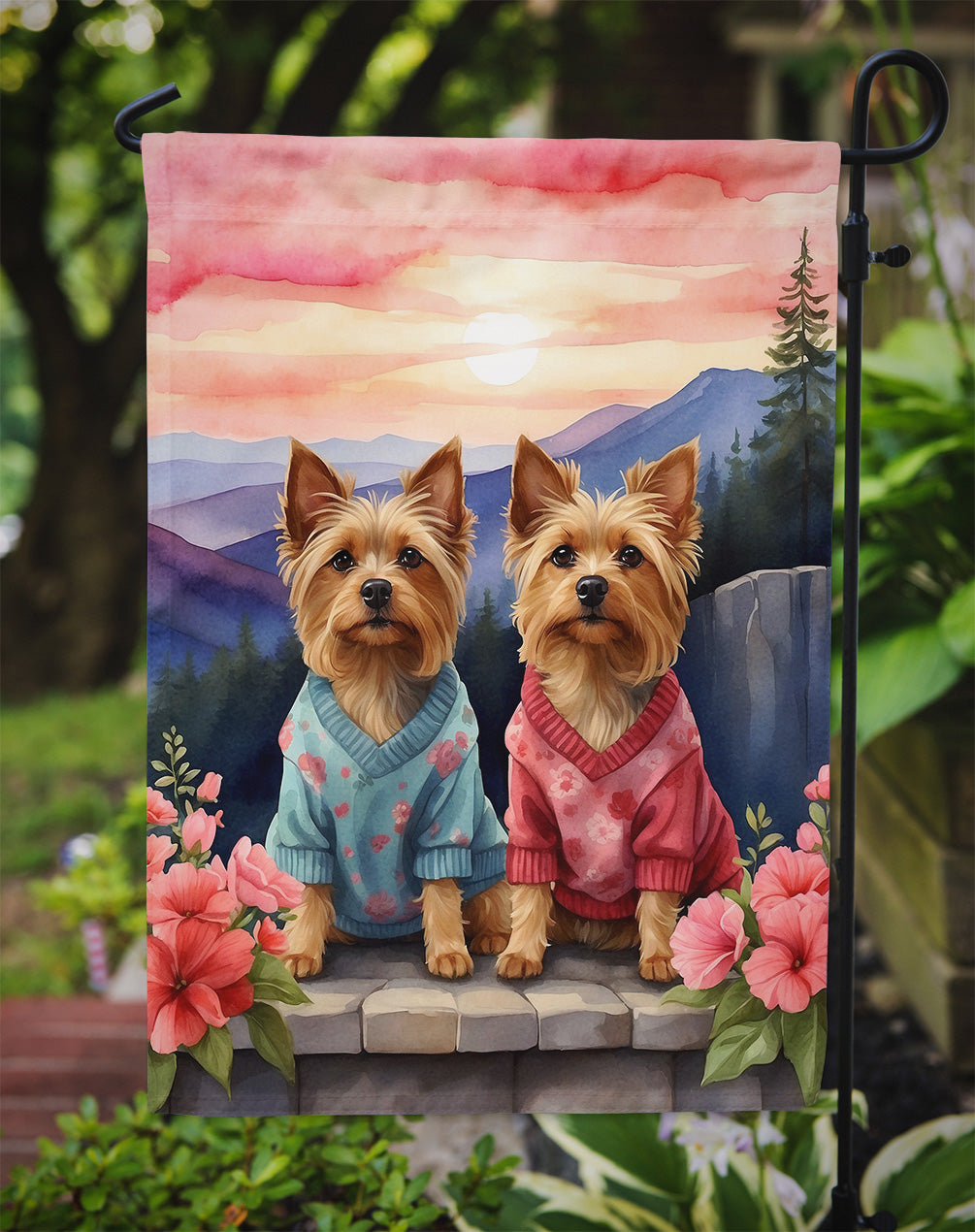 Silky Terrier Two Hearts Garden Flag