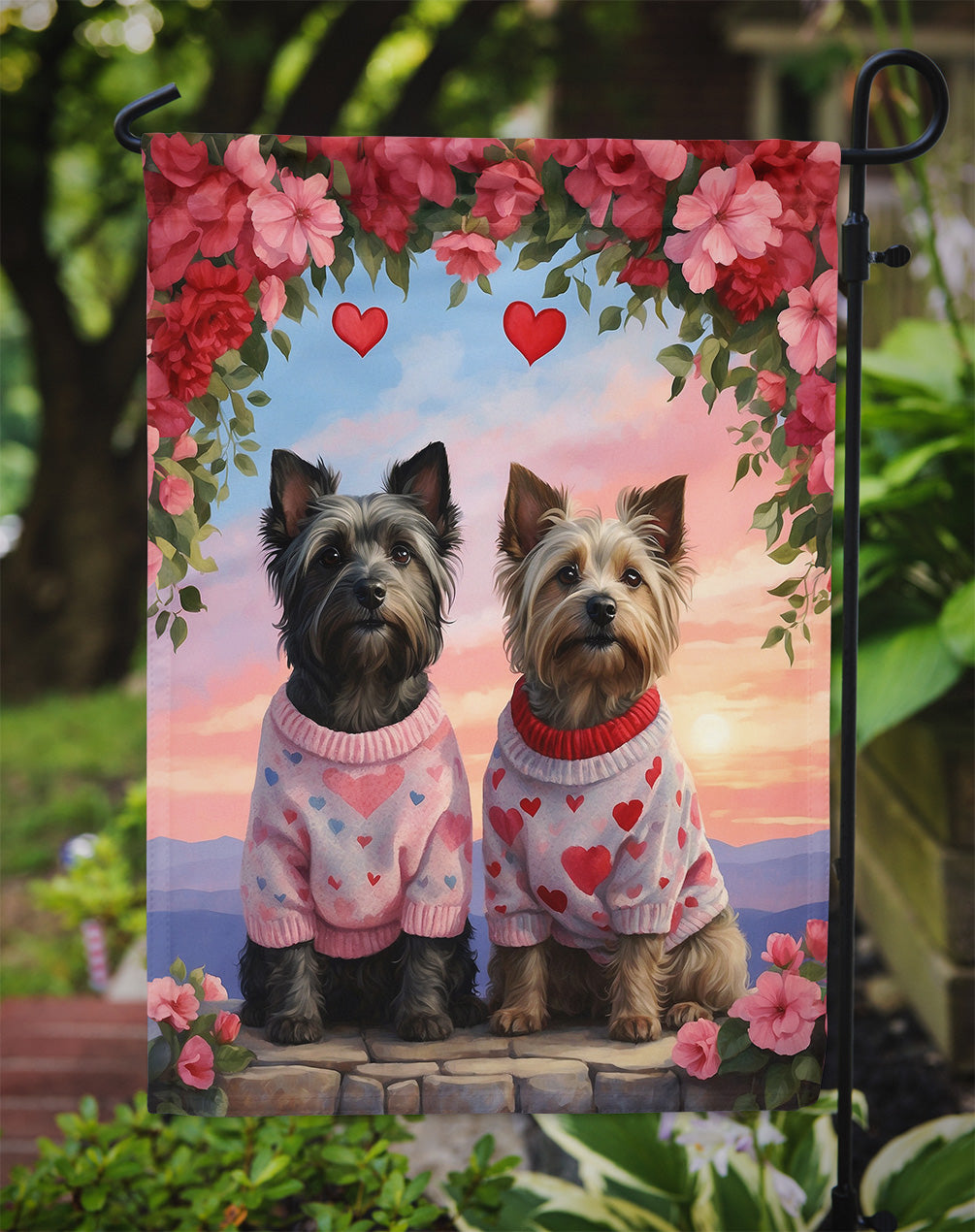 Skye Terrier Two Hearts Garden Flag