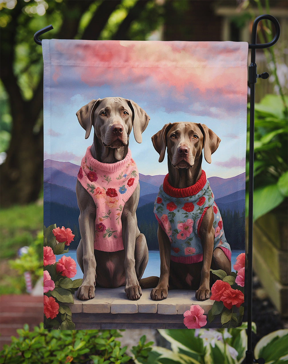 Weimaraner Two Hearts Garden Flag