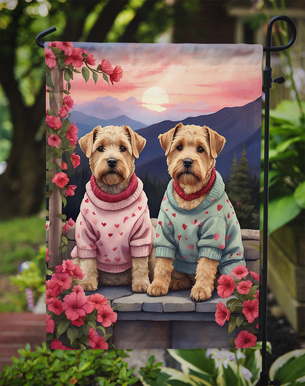 Wheaten Terrier Two Hearts Garden Flag