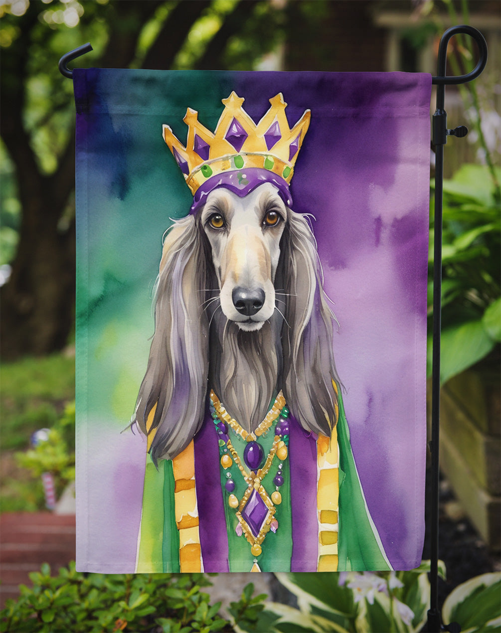 Afghan Hound King of Mardi Gras Garden Flag