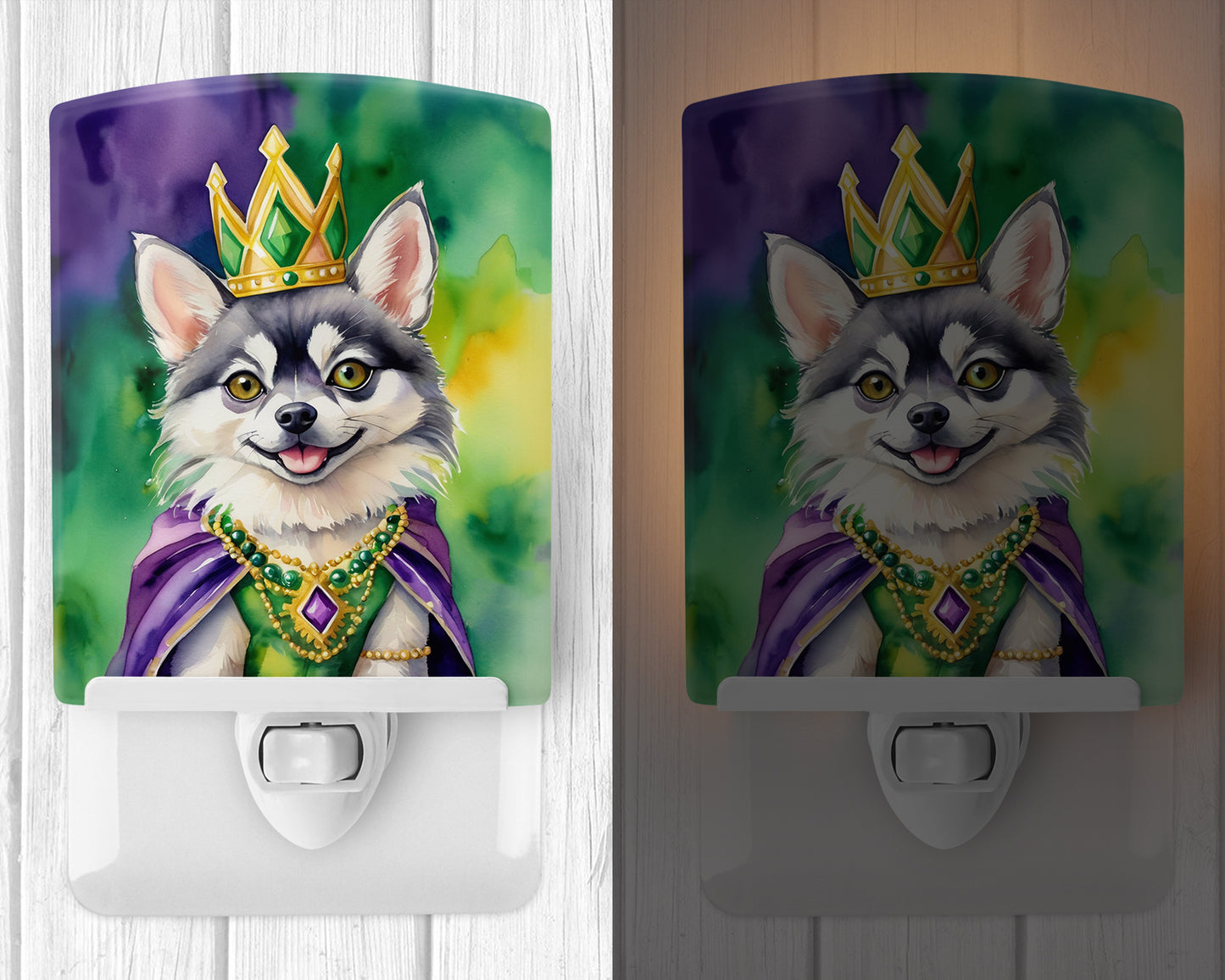 Alaskan Klee Kai King of Mardi Gras Ceramic Night Light