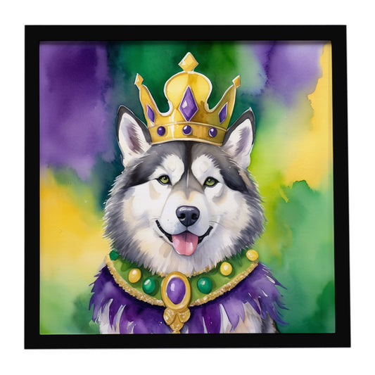 Buy this Alaskan Malamute King of Mardi Gras Framed Metal Print