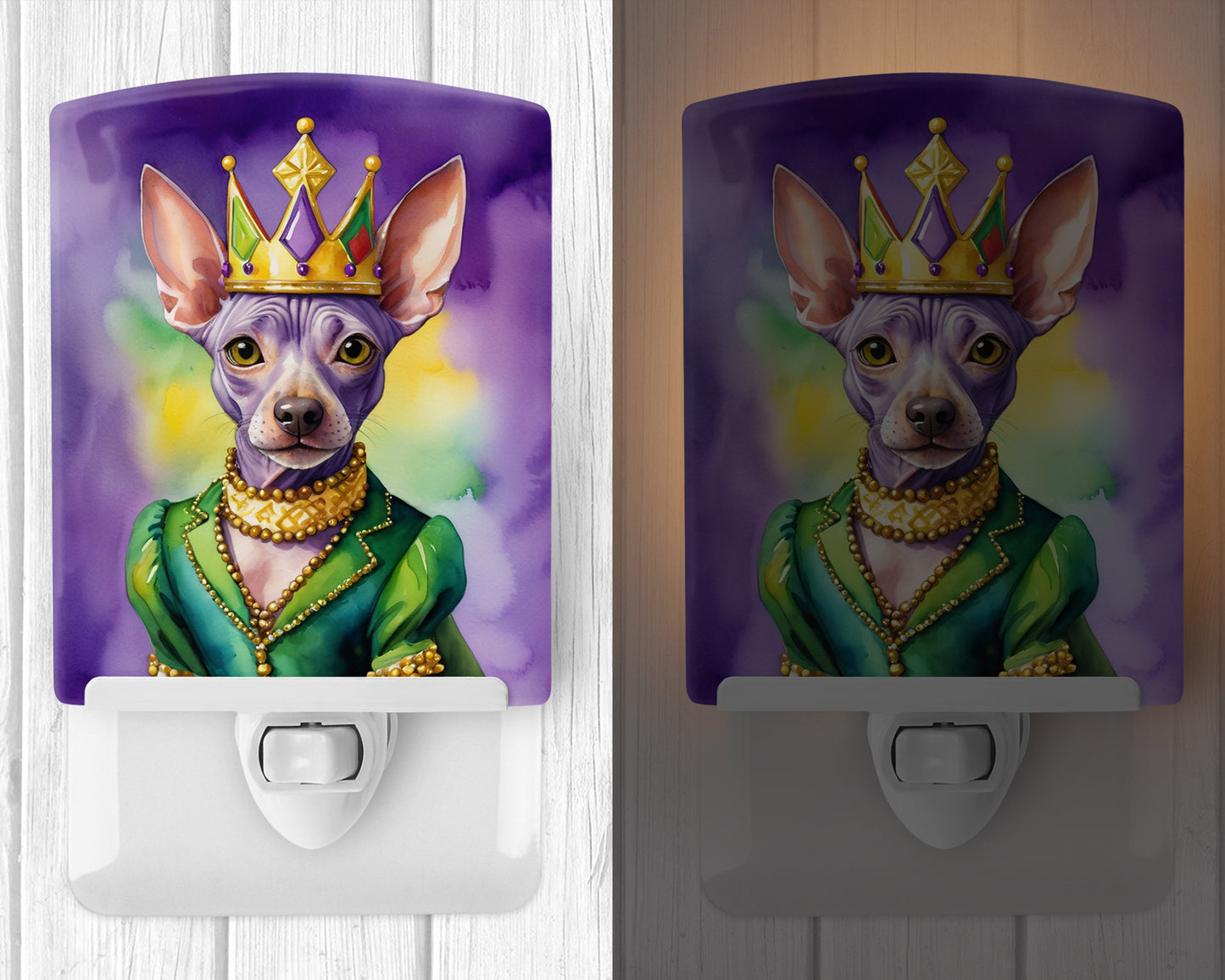 American Hairless Terrier King of Mardi Gras Ceramic Night Light